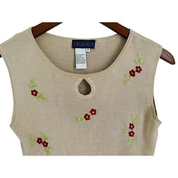 J McLaughlin 100% Silk Beige Twinset With Floral Embroidery & Keyhole Detail - Picture 7 of 13